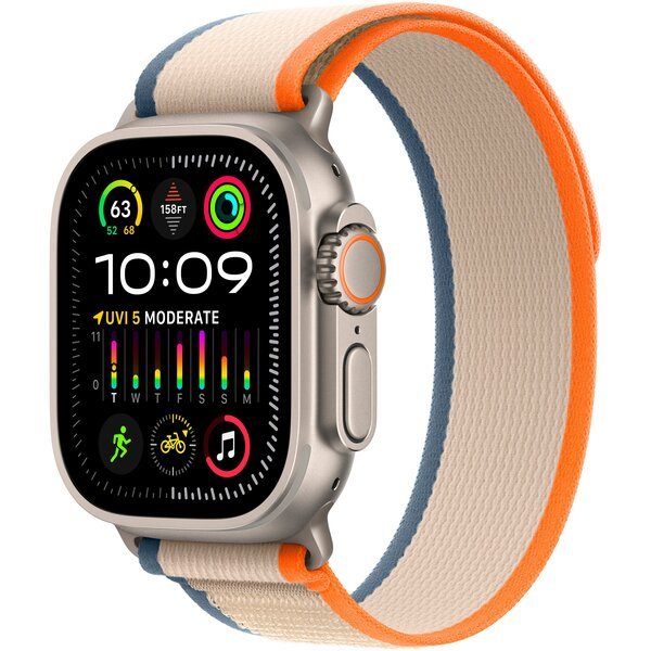 Apple Watch Ultra 2 GPS + Cellular, 49mm Titanium Case with Orange/Beige Trail Loop M/L