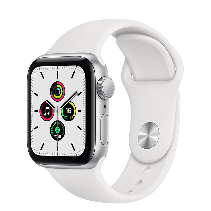 Apple Watch Series SE GPS, 40 mm Silver Aluminum Case with White Sport Band