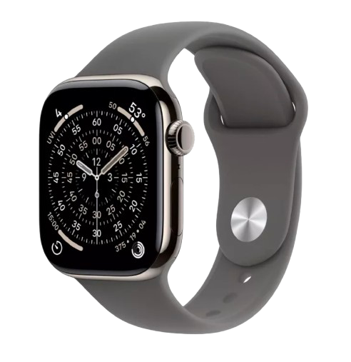 Купити Apple Watch Series 11 GPS + Cellular, Stone Grey Sport Band, M/L, 42mm, Natural Titanium