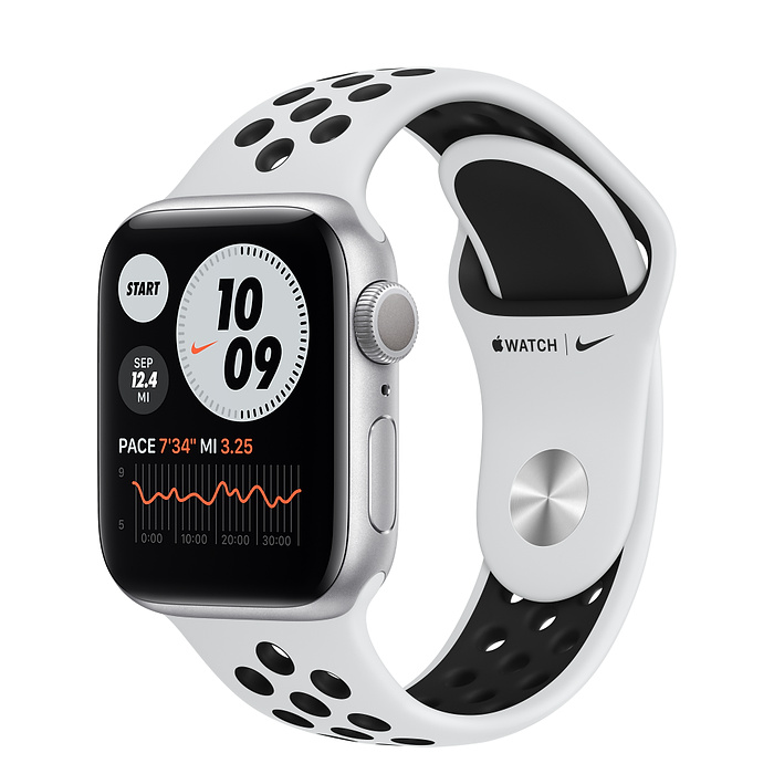 Apple Watch Nike SE GPS, 44mm Silver Aluminium Case with Pure Platinum/Black Nike Sport Band