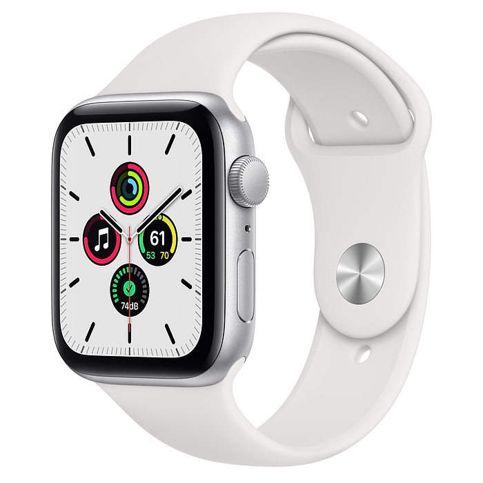 Apple Watch Series SE GPS, 44 mm Silver Aluminum Case with White Sport Band